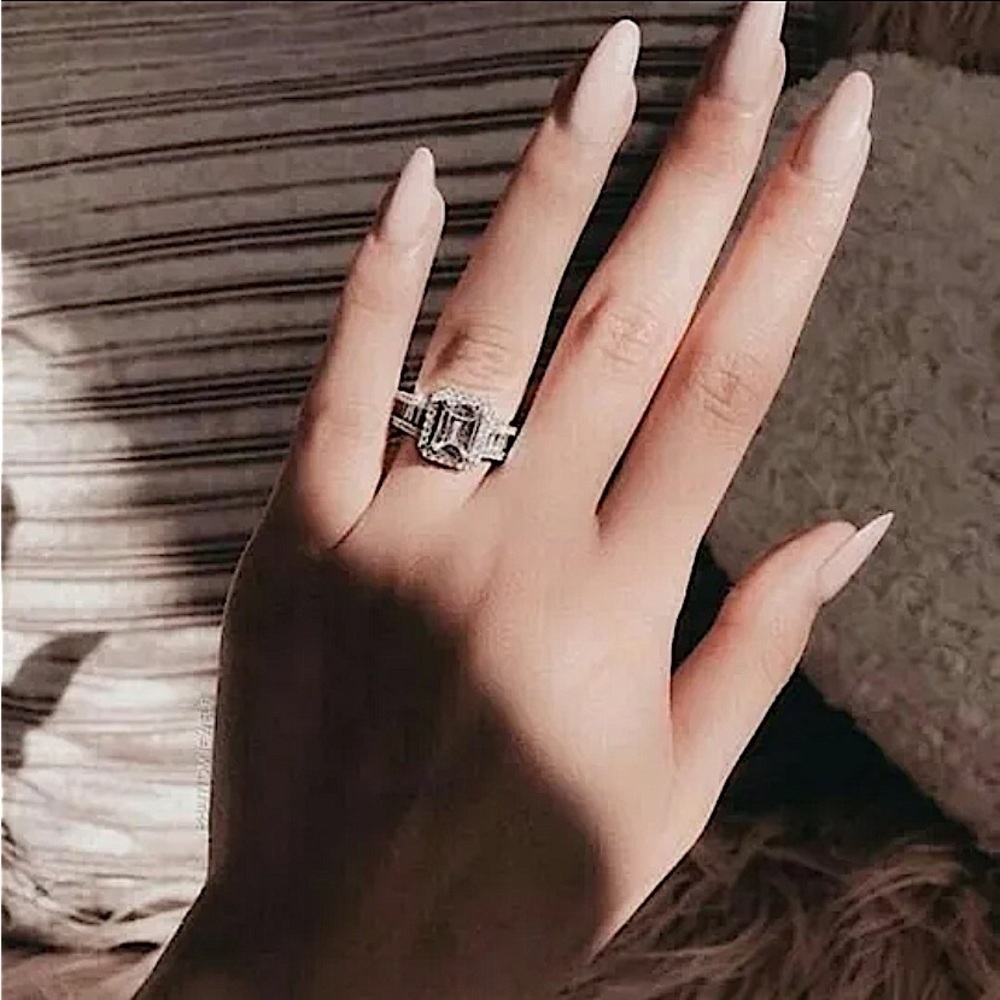 Sterling Silver Baguette Ring Square Cut Zircon - Picture 7 of 11